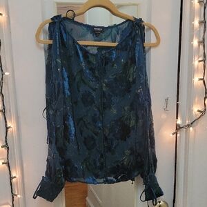 Worth Burnout‎ Silk Green Floral Top S EUC Festive Goth Dark Romantic Fairy